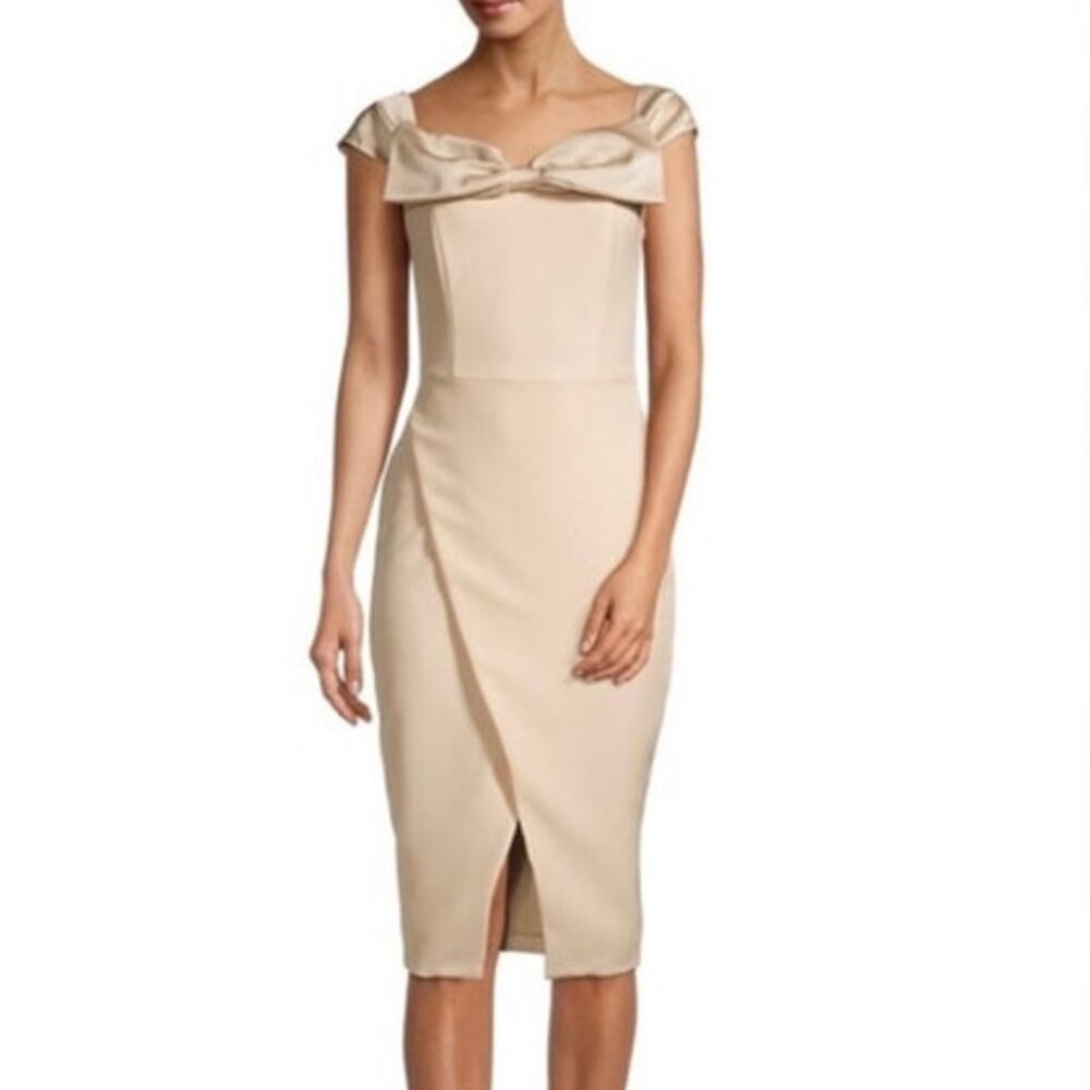 Lavish Alice Wrap Dress Rosie Connolly Bardot Bow Detail SZ 8 Champagne NWT